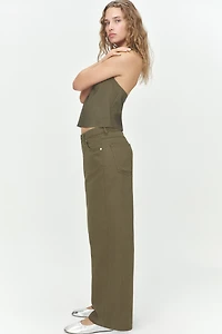 Barrel-Leg Twill Pants