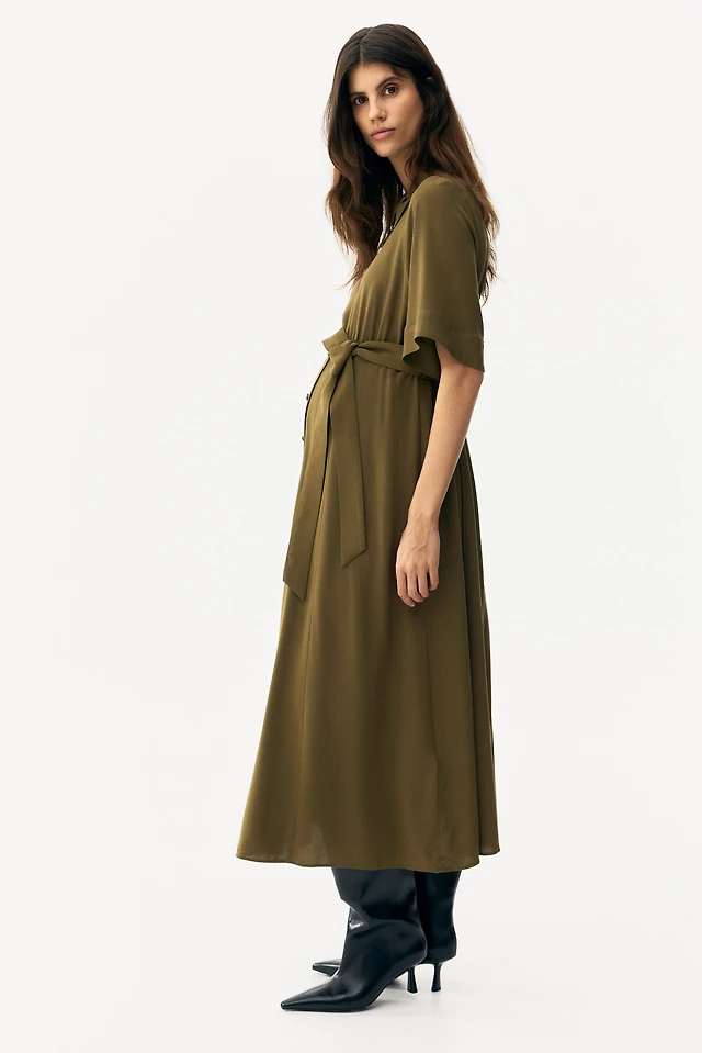 slim fit dress slacks Una Dress (Satin Crepe) Sicilian Olive – Juliette Hogan