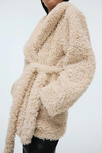 Tie-Belt Teddy Fleece Coat