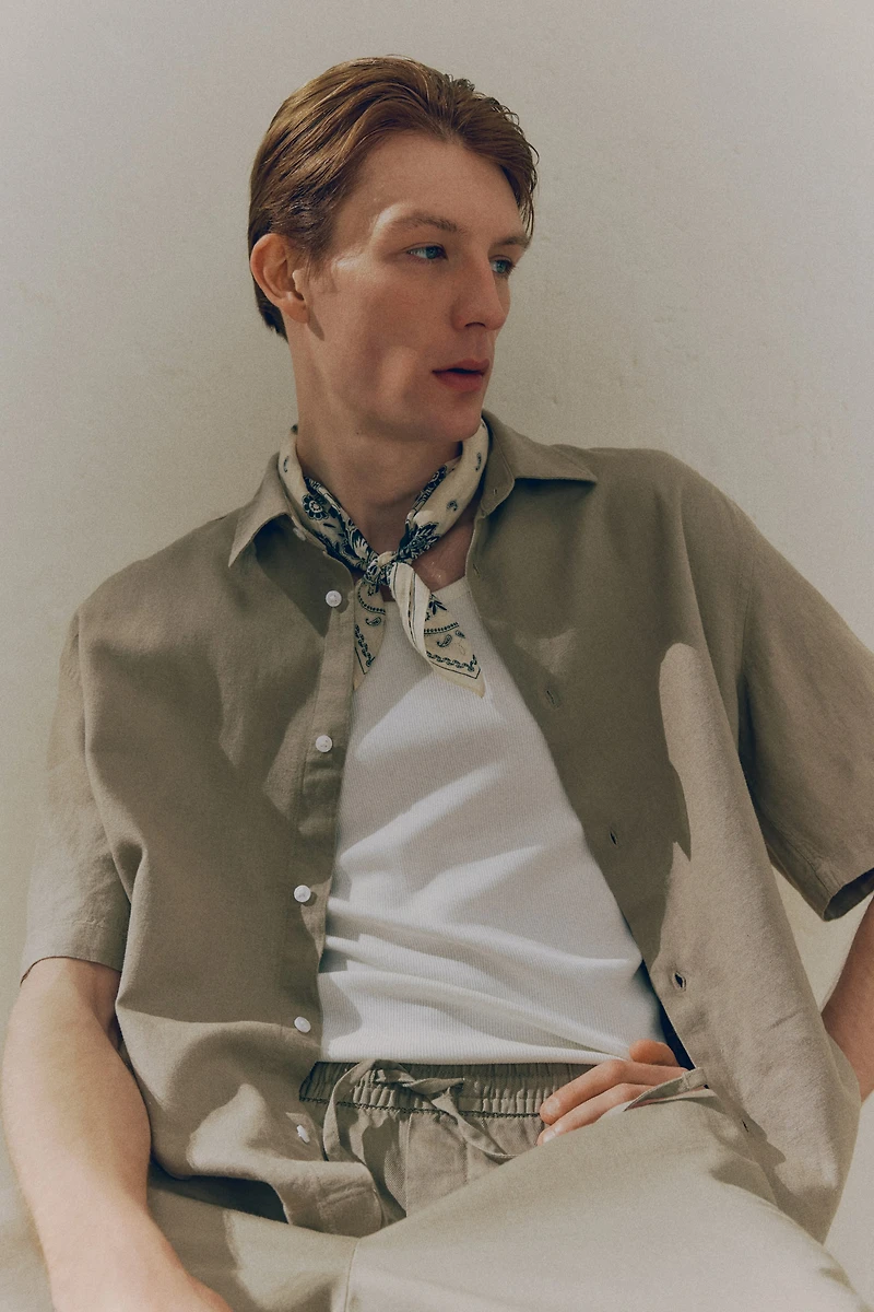 Loose-Fit Short-Sleeved Linen-Blend Shirt