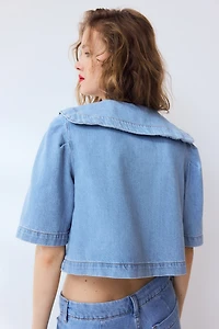 Denim Blouse with Collar