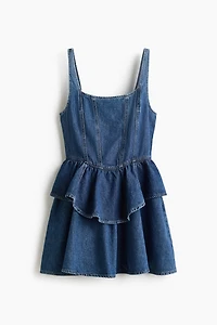 Flared-Skirt Denim Dress