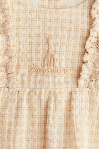 Embroidered-Detail Seersucker Romper Suit