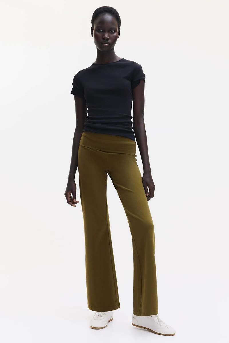 Foldover-Waist Cotton Pants