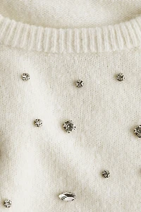 Rhinestone-Embellished Fine-Knit Top