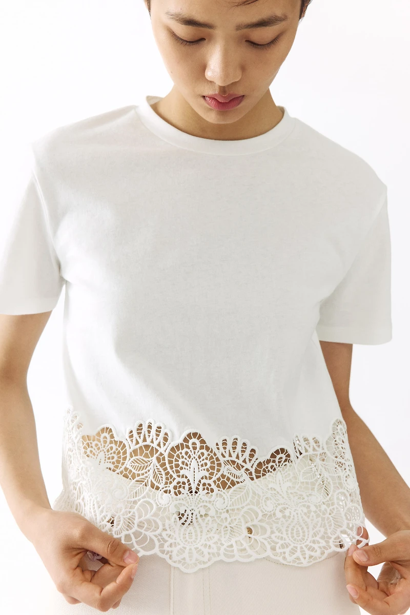 Lace-Trimmed T-Shirt