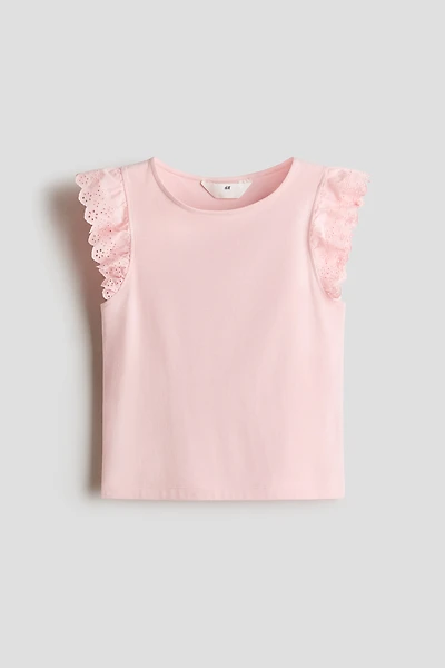 Flutter-Sleeve Top with Eyelet Embroidery