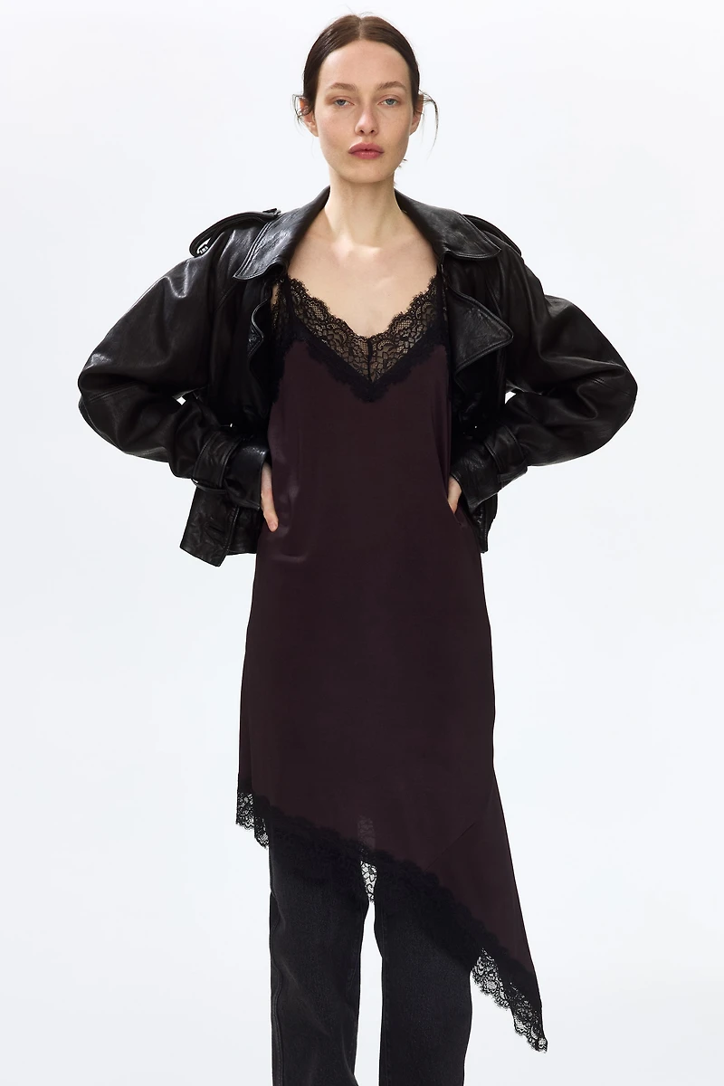 Lace-Trimmed Slip Dress