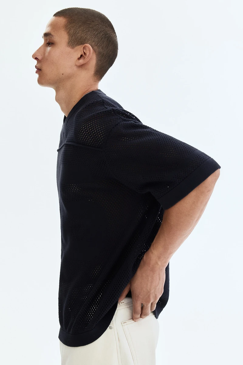Boxy Relaxed-Fit Open-Knit T-Shirt