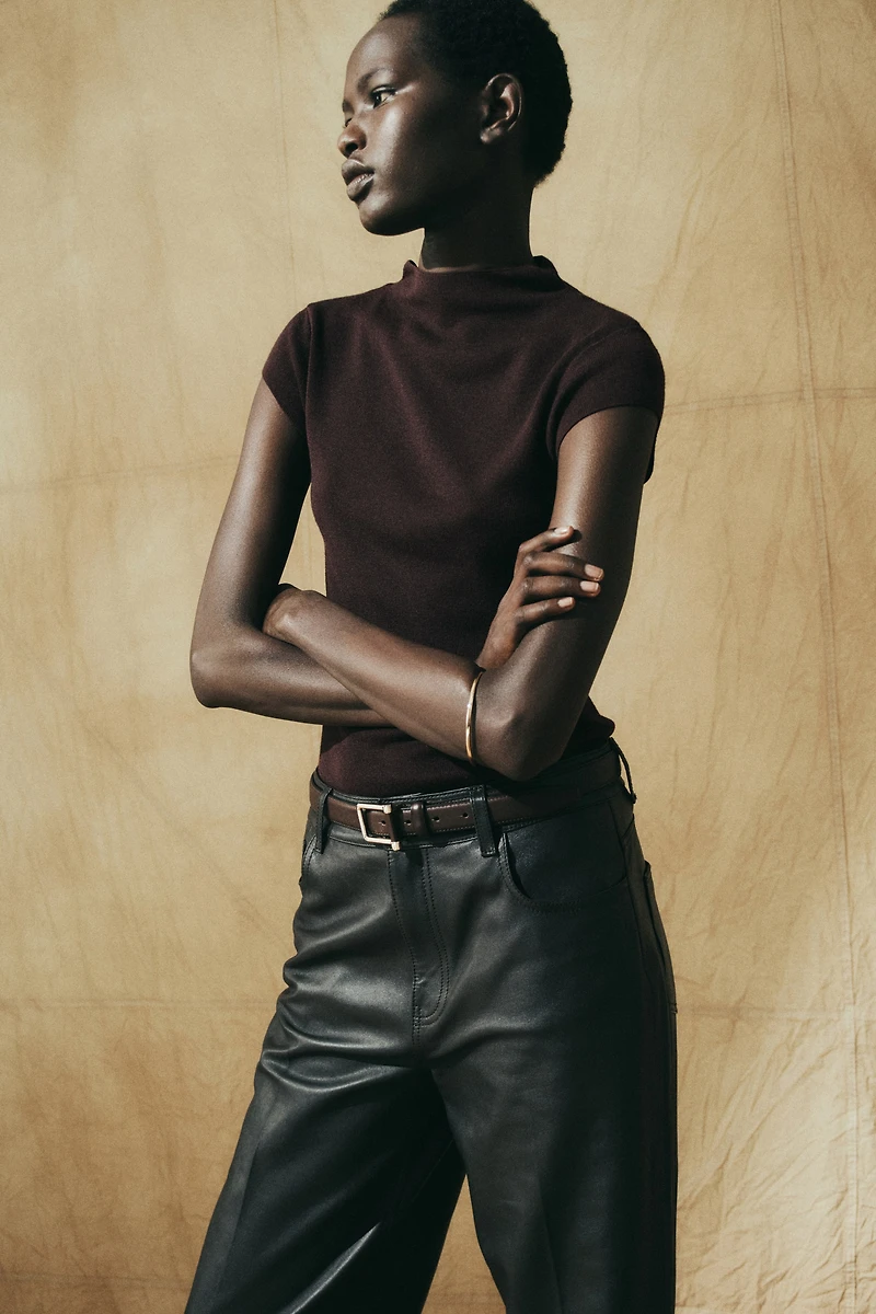 Fine-Knit Mock Turtleneck Top