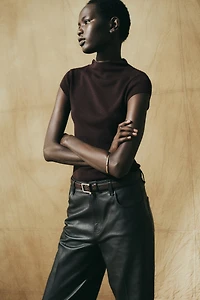 Fine-Knit Mock Turtleneck Top