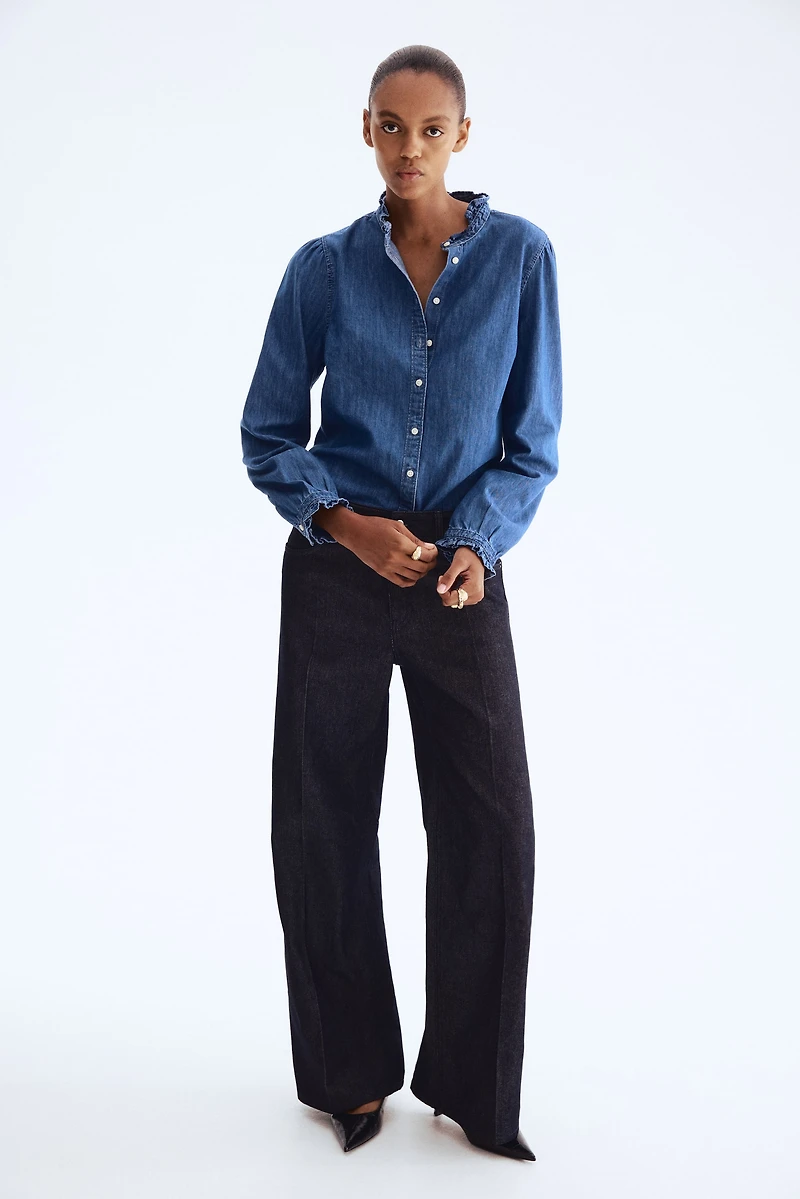 Ruffle-Trimmed Denim Blouse