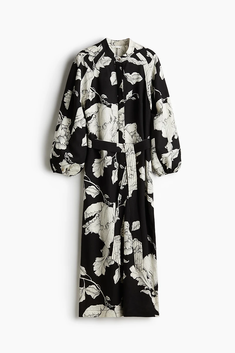 Robe en lin mélangé avec ceinture à nouer