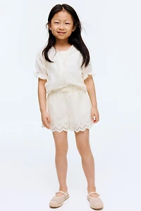 Cotton Shorts with Eyelet Embroidery