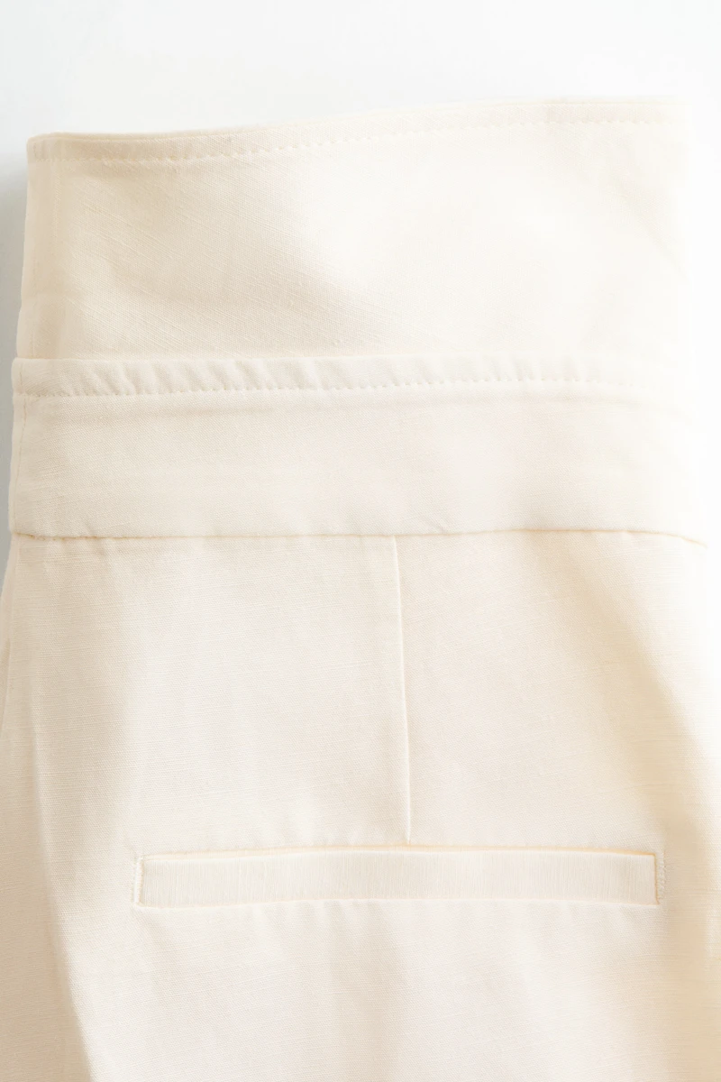 Foldover-Waist Linen-Blend Pants