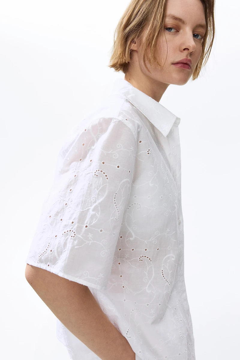 Oversized Eyelet-Embroidered Shirt