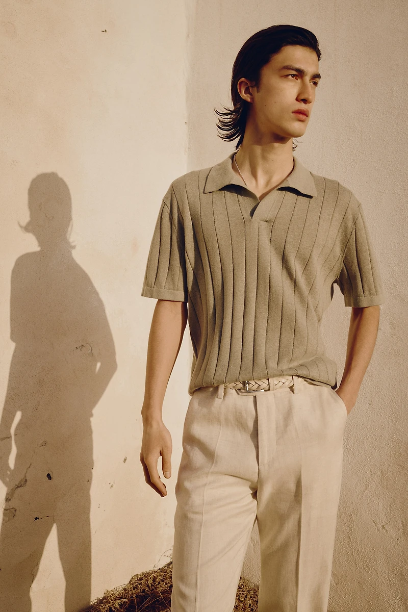 Regular Fit Linen-Blend Polo Shirt