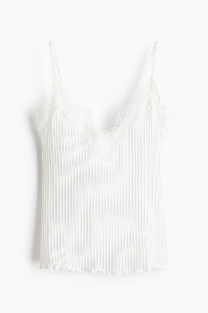 Lace-Trimmed Pointelle-Knit Top