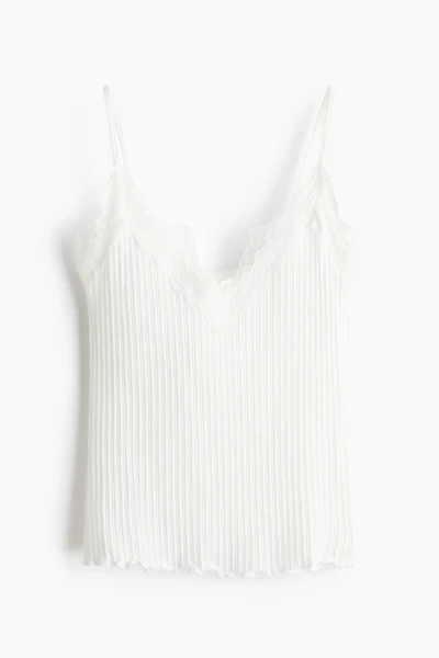 Lace-Trimmed Pointelle-Knit Top