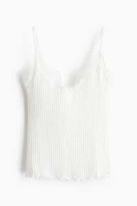 Lace-Trimmed Pointelle-Knit Top
