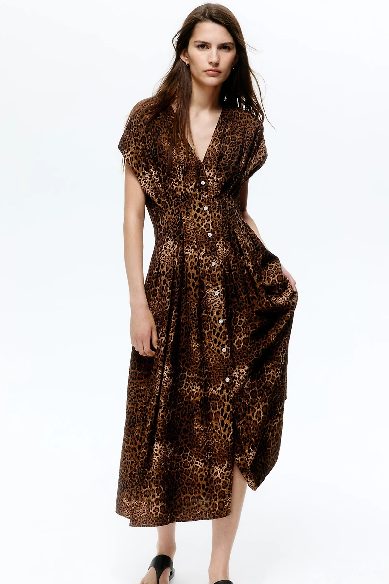 Button-Front Midi Dress