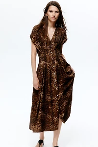 Button-Front Midi Dress