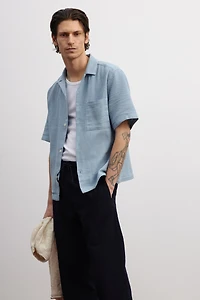 Chemise texturée classique avec col cubain