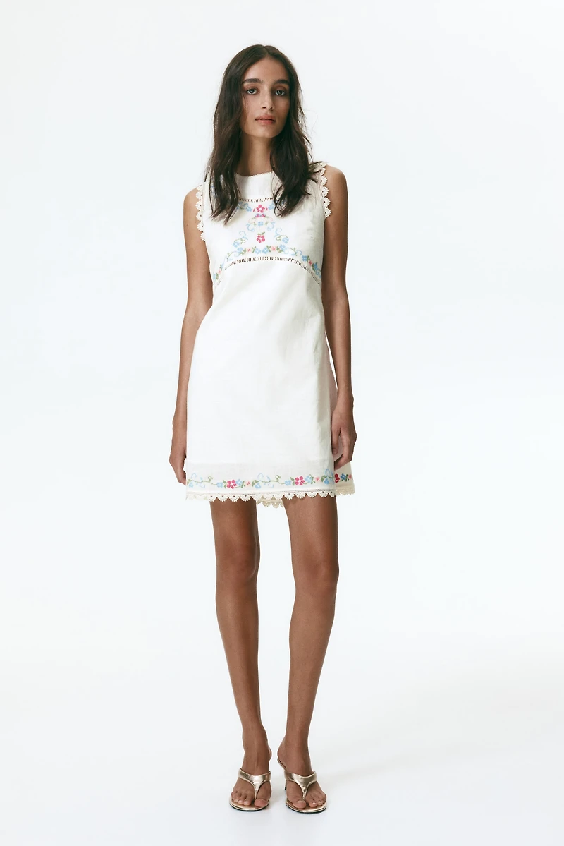 Embroidered Open-Back Dress