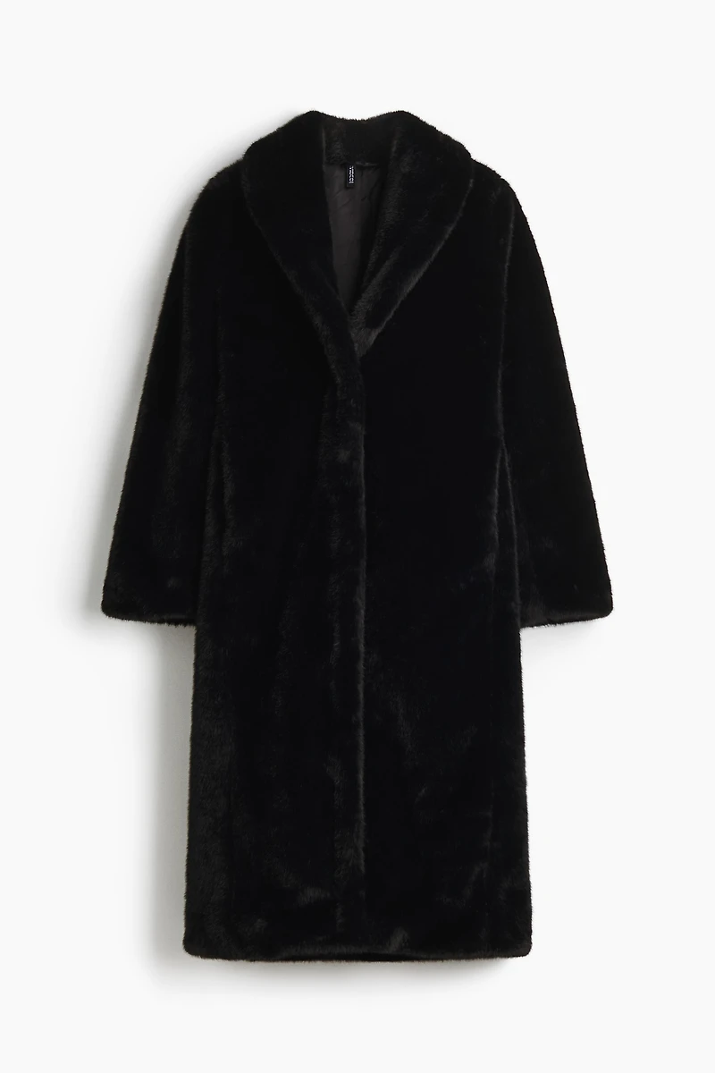 Fluffy Coat with Shawl Collar