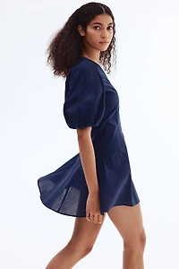Balloon-Sleeved Cotton Dress
