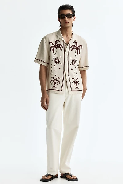 Chemise imprimée décontractée à col cubain