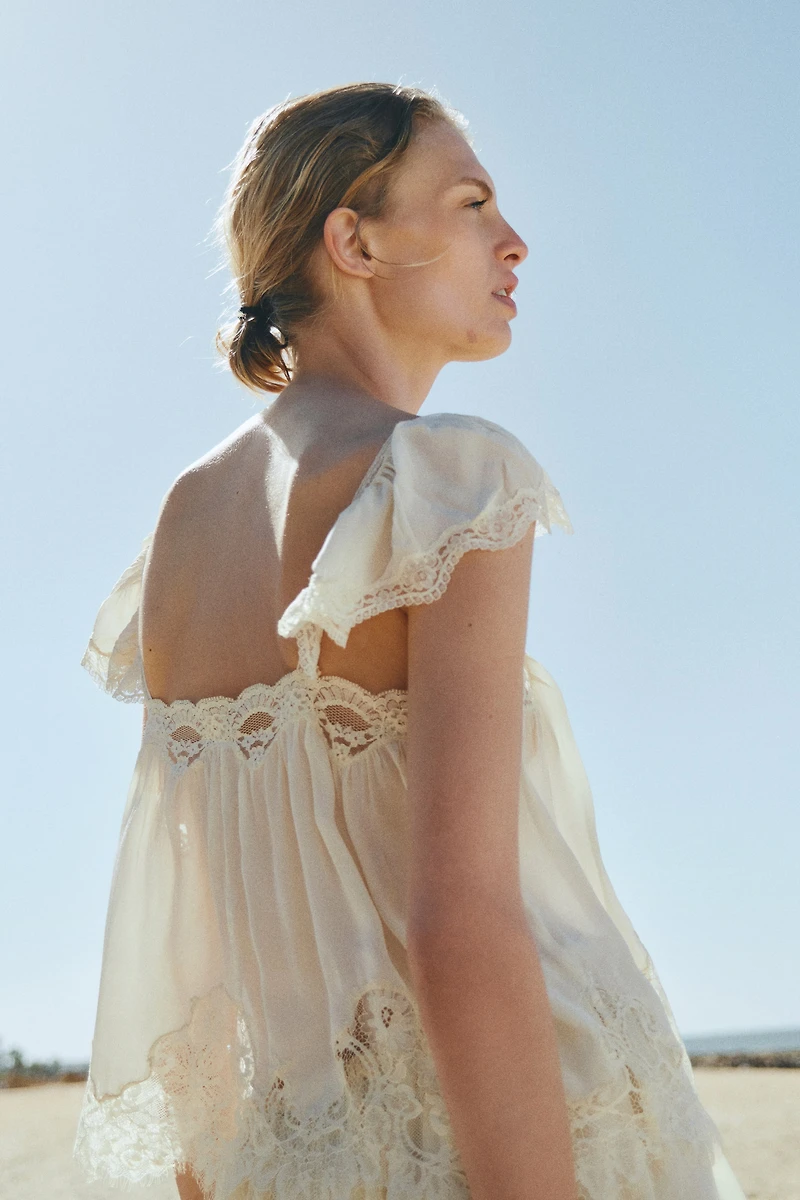 Lace-Trimmed Viscose Top