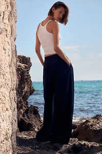 Wide-Leg Linen-Blend Pants