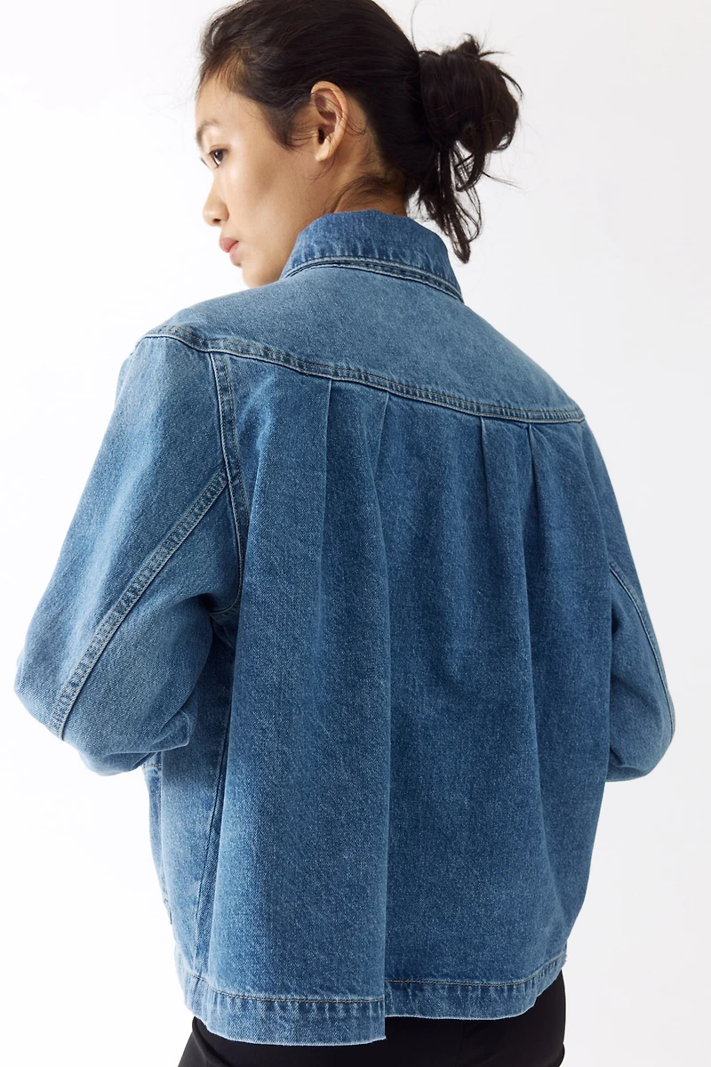 Oversized Pleated Denim Jacket