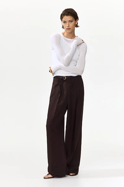 Linen-Blend Pants with Belt