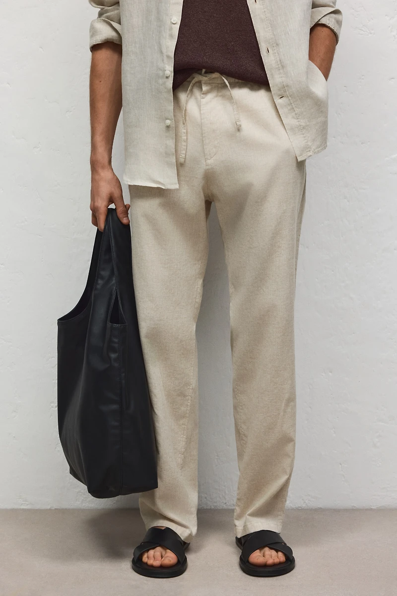 Regular-Fit Linen-Blend Pants