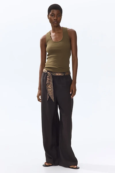 Scarf-Detail Linen-Blend Pants