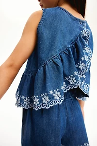 Ensemble brodé 2 pièces en denim de coton
