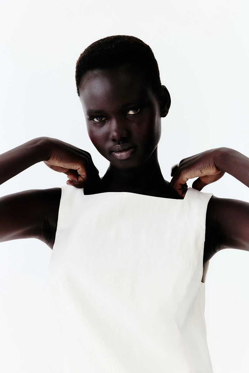 Square-Neck Twill Dress