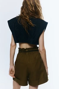 Linen-Blend Paper-Bag Shorts