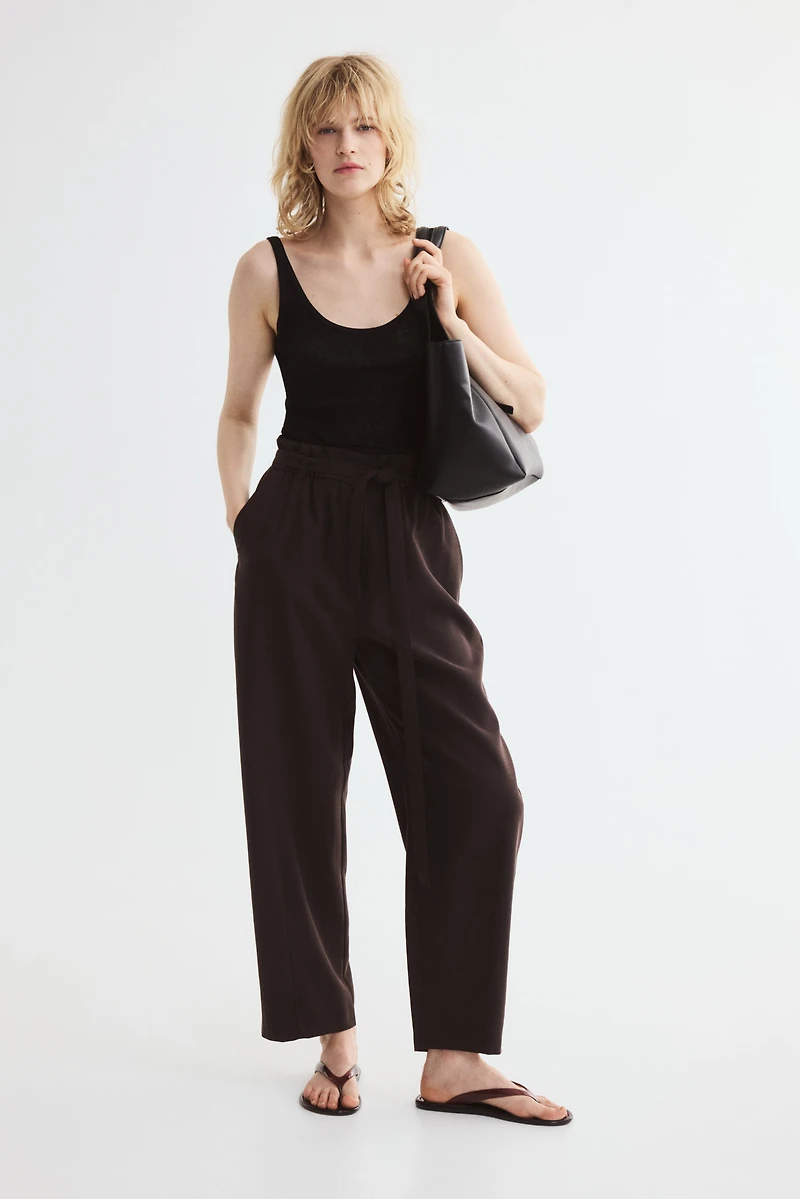 Tie-Belt Barrel-Leg Pants