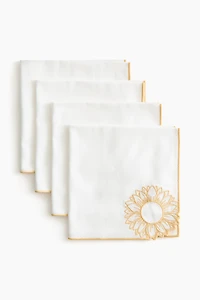 4-Pack Embroidered-Detail Linen-blend Napkins