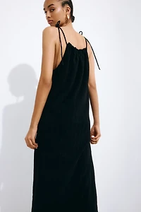 Crinkled Dress with Tie Shoulder Straps