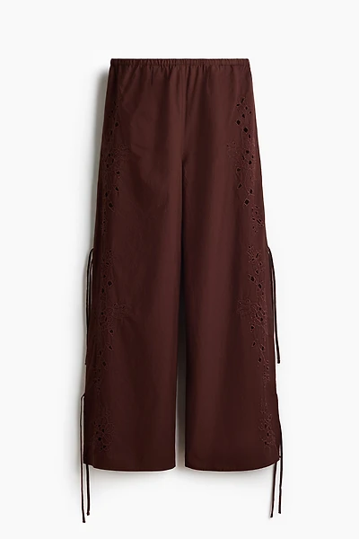 Eyelet-Embroidered Tie-Detail Pants