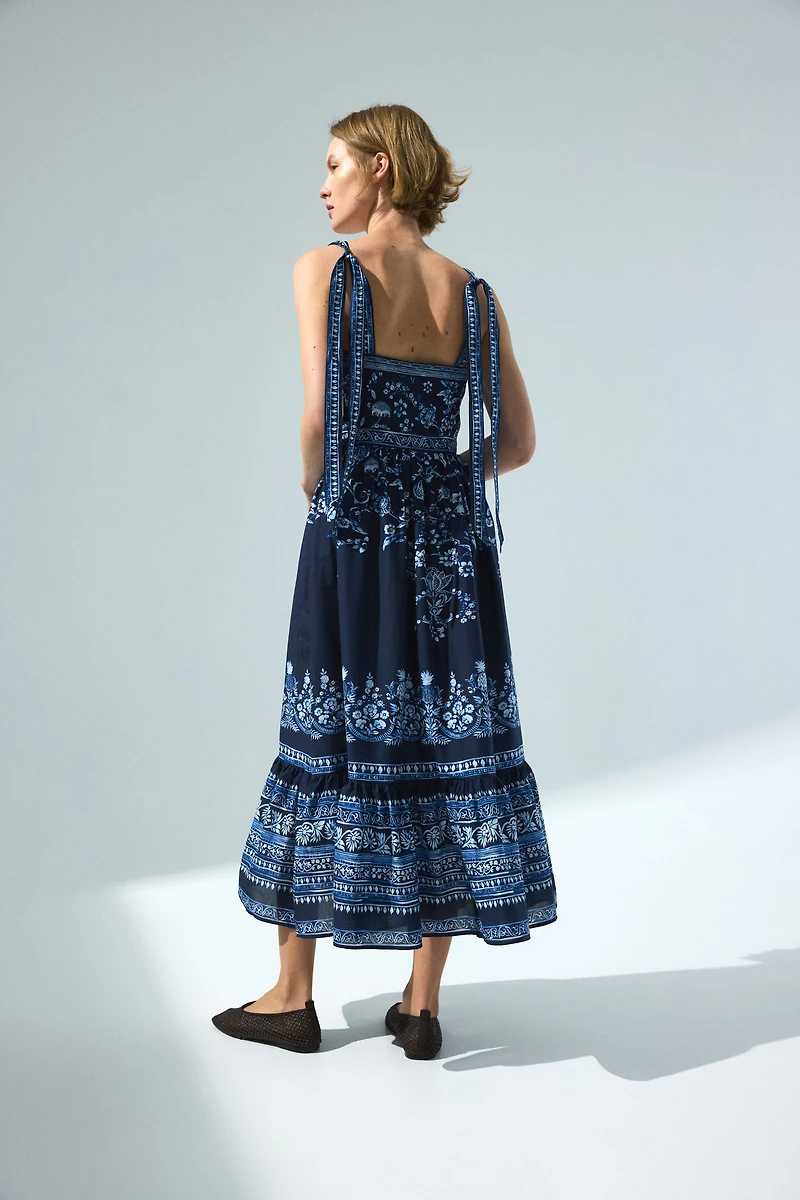 Cotton Dress with Tie-Top Shoulder Straps