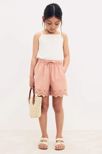 Cotton Shorts with Eyelet Embroidery