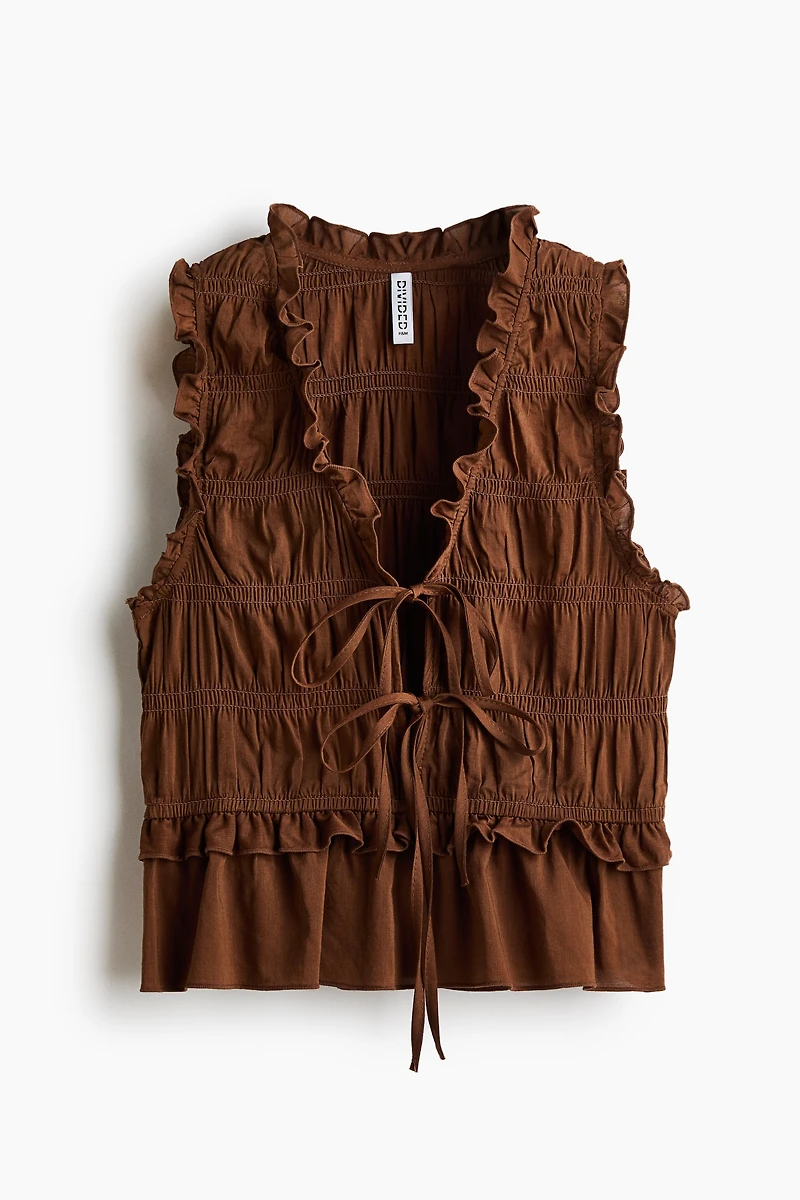 Tie-Detail Smocked Top