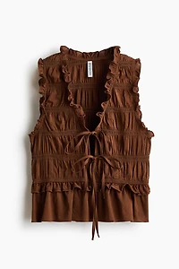 Tie-Detail Smocked Top