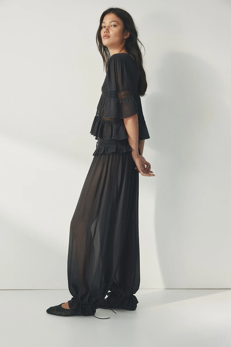 Pantalon en viscose avec dentelle