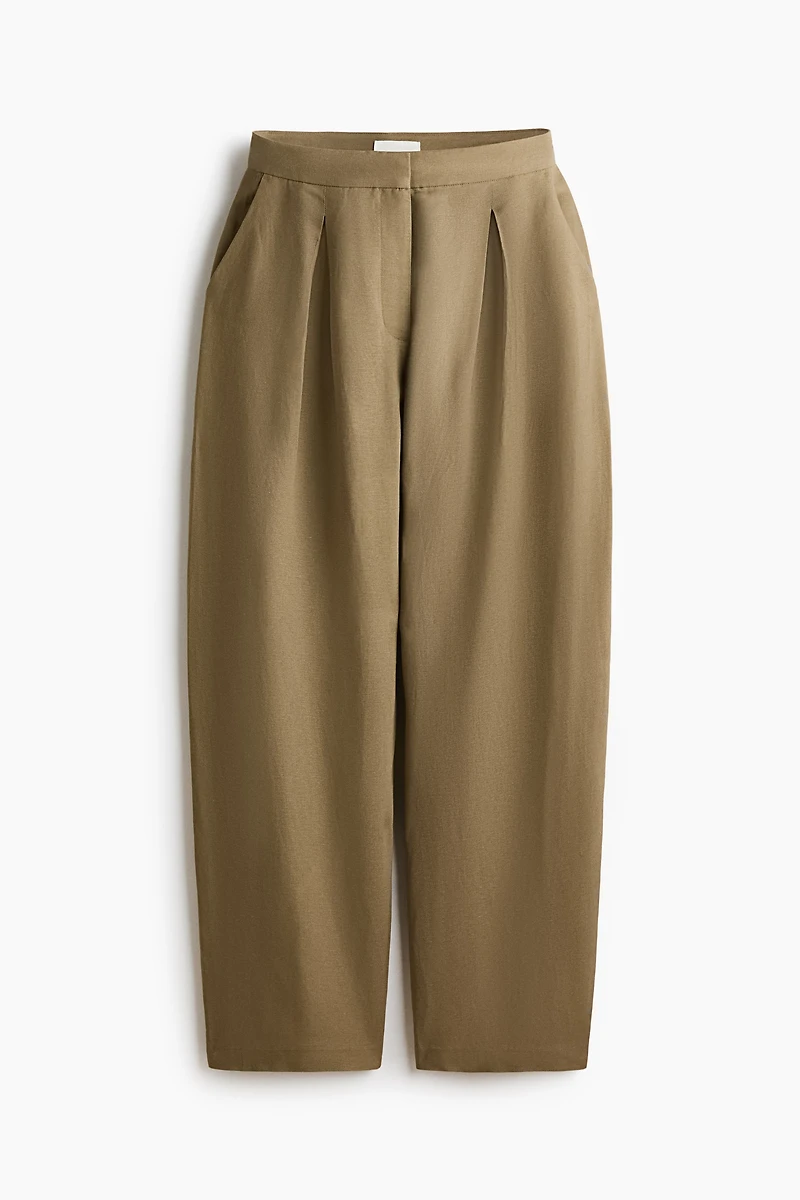 Linen-Blend Barrel-Leg Pants